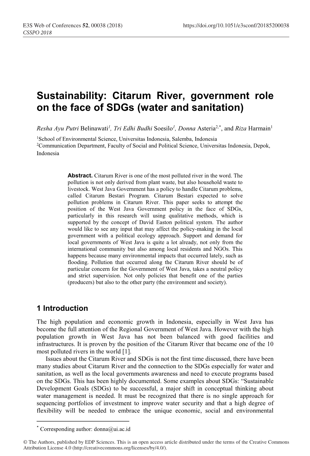 Citarum River, Government Role on the Face of Sdgs (Water and Sanitation)