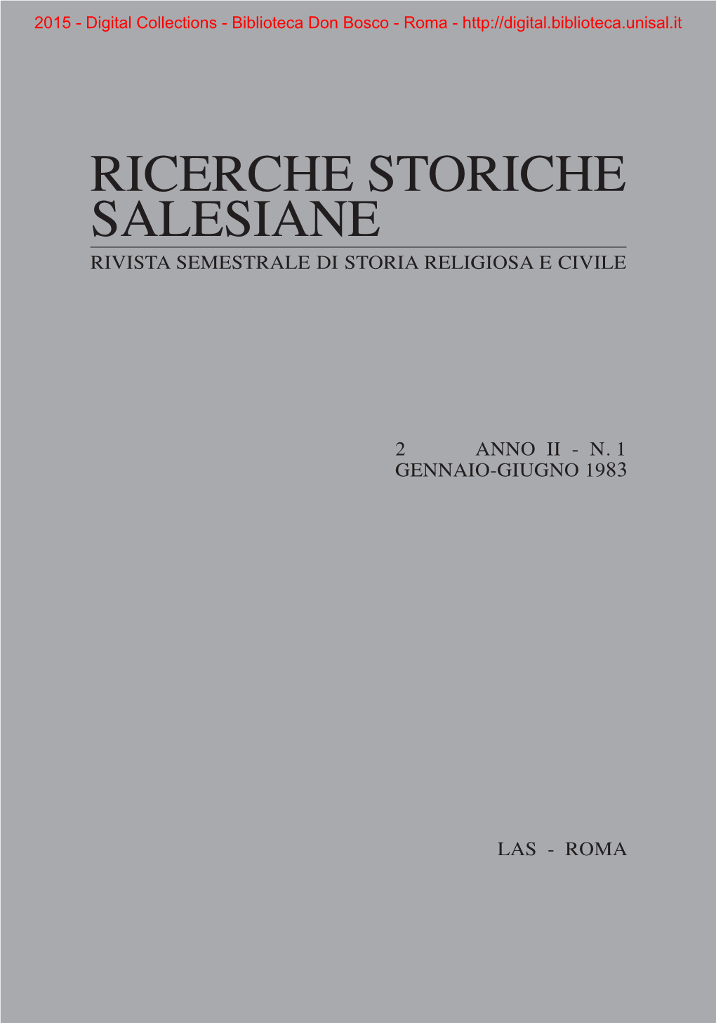 Ricerche Storiche Salesiane Rivista Semestrale Di Storia Religiosa E Civile