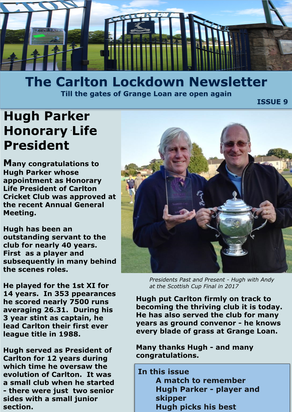 The Carlton Lockdown Newsletter Till the Gates of Grange Loan Are Open Again ISSUE 9