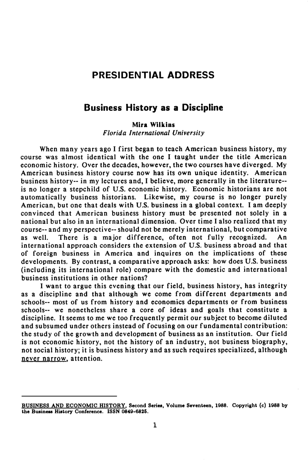 Business History As a Discipline