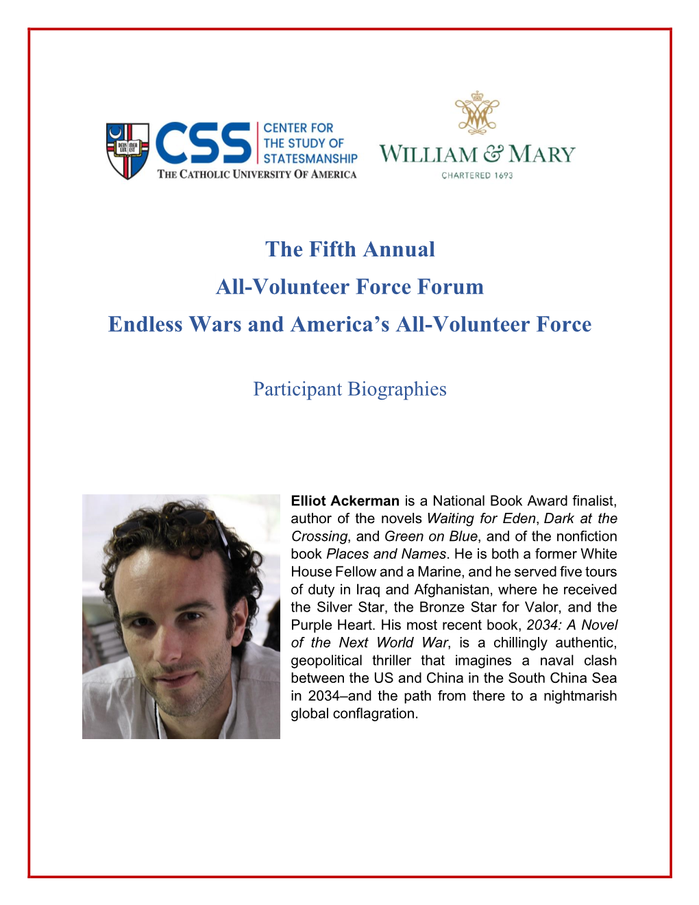 The Fifth Annual All-Volunteer Force Forum Endless Wars and America’S All-Volunteer Force