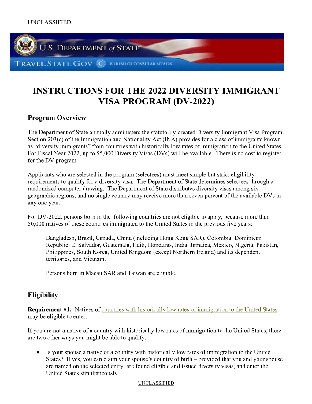 Instructions for the 2022 Diversity Immigrant Visa Program (Dv-2022)