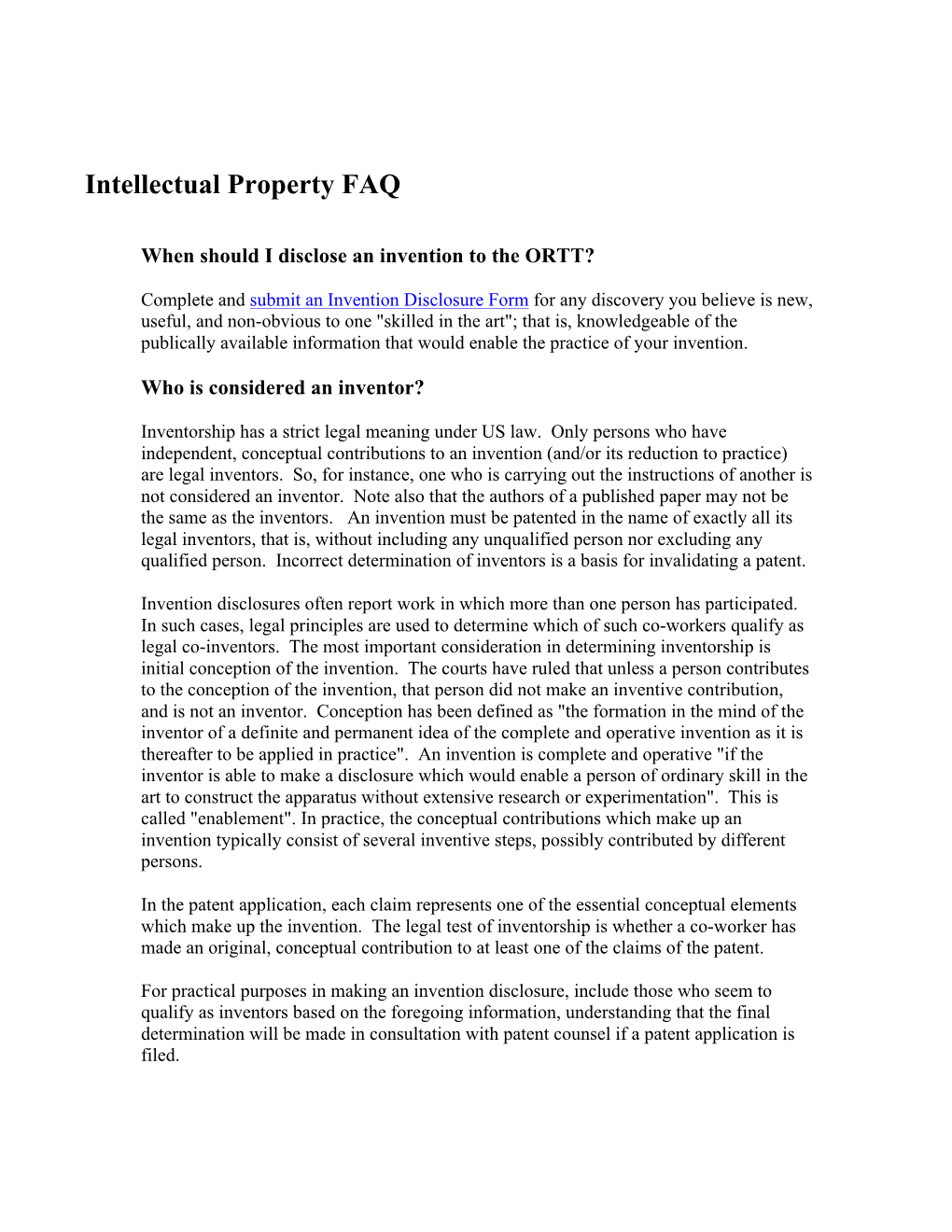 Intellectual Property FAQ