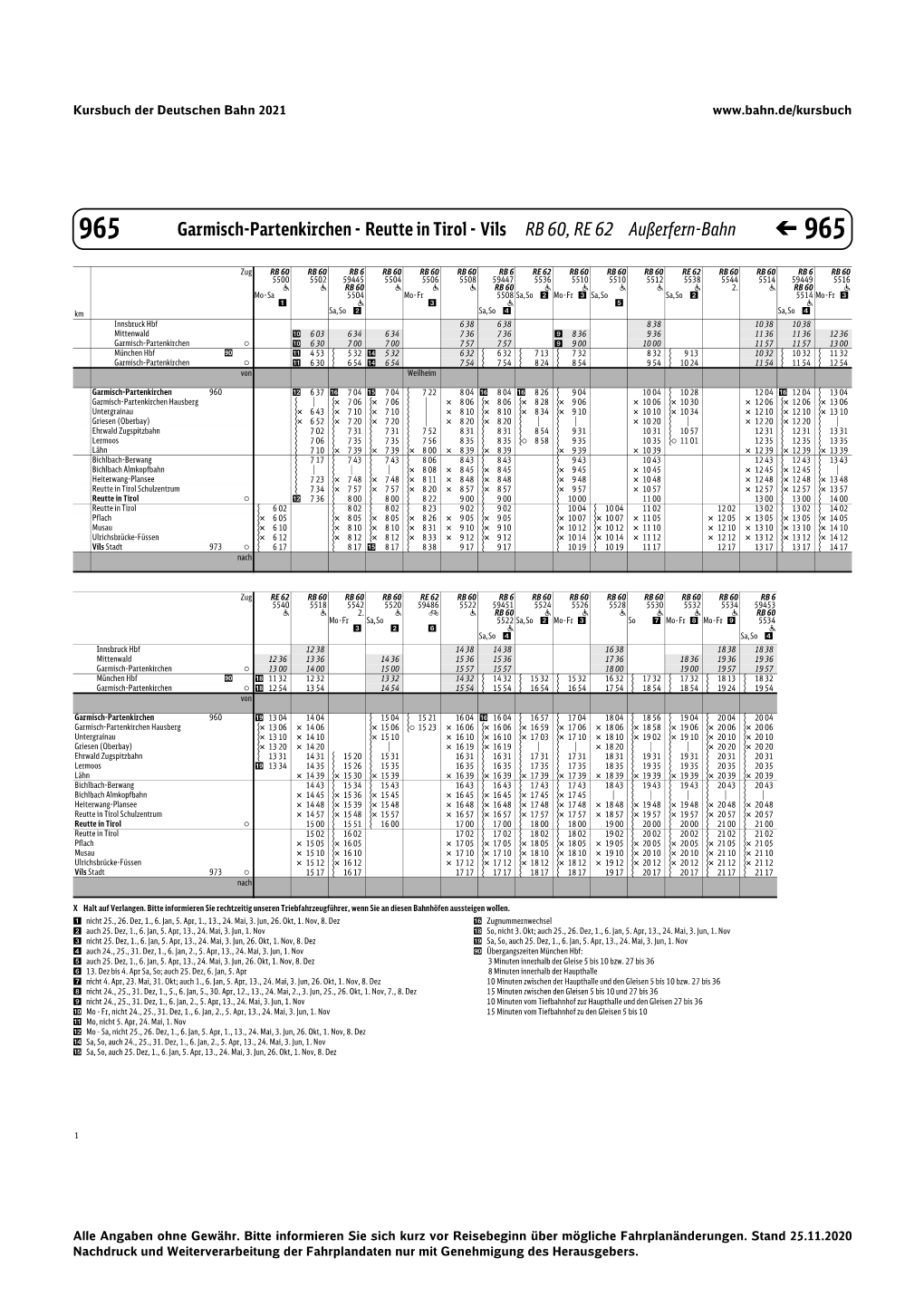 Garmisch-Partenkirchen - Reutte in Tirol - Vils RB 60, RE 62 Außerfern-Bahn � 965