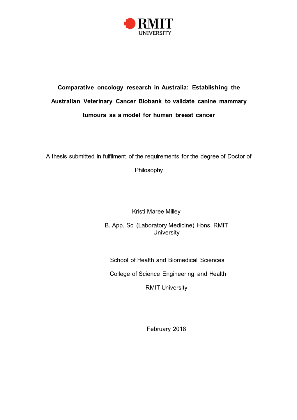 Establishing the Australian Veterinary Cancer Biobank to Validate Canine