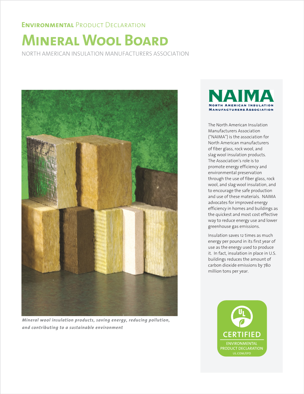 Mineral Wool Board NORTH AMERICAN INSULATION MANUFACTURERS ASSOCIATION