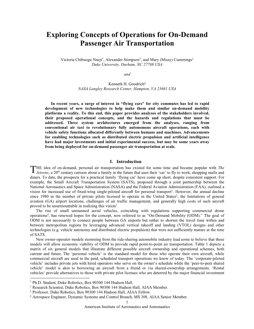 Exploring Concepts of Operations for On-Demand Passenger Air Transportation