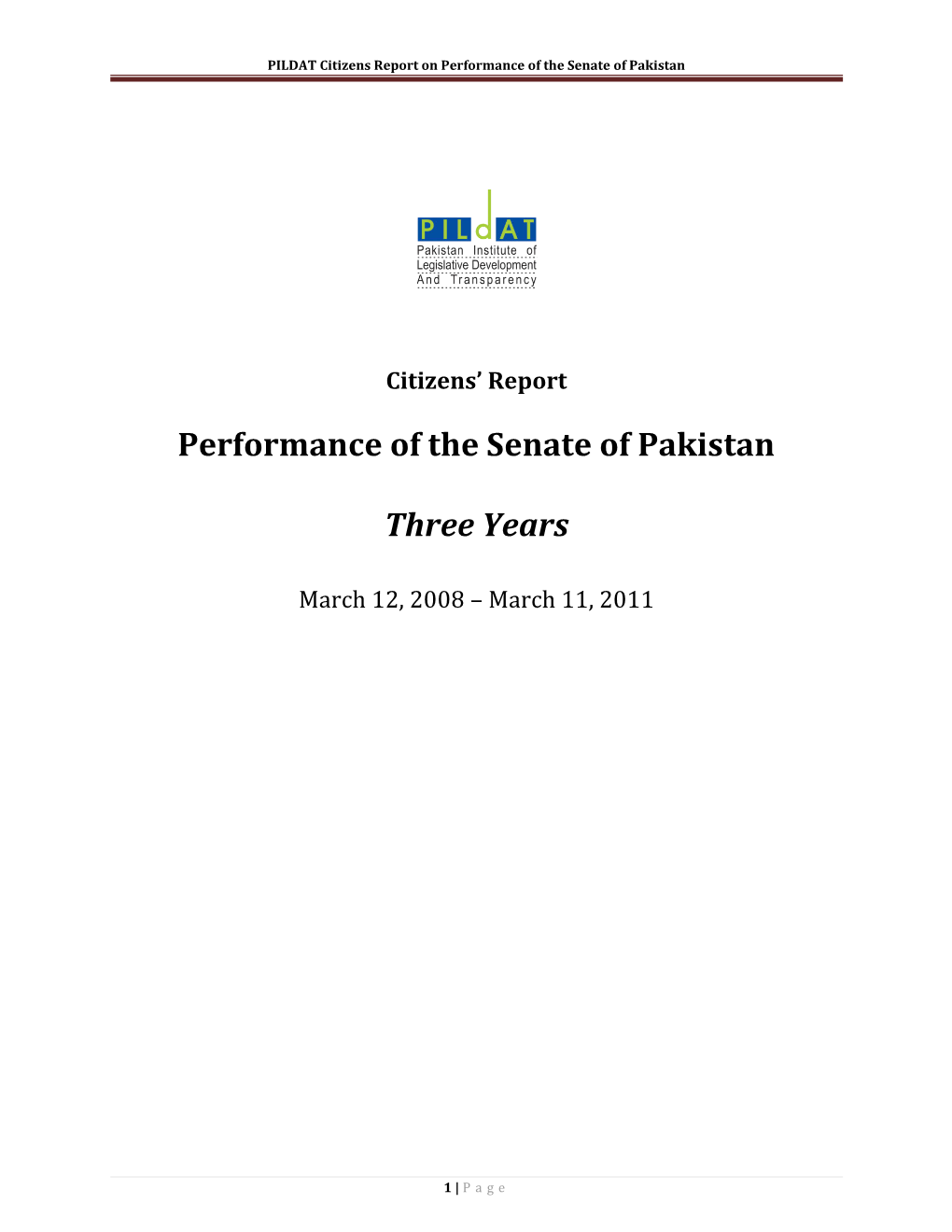 PILDAT Citizens Report on Performance of the Senate of Pakistan