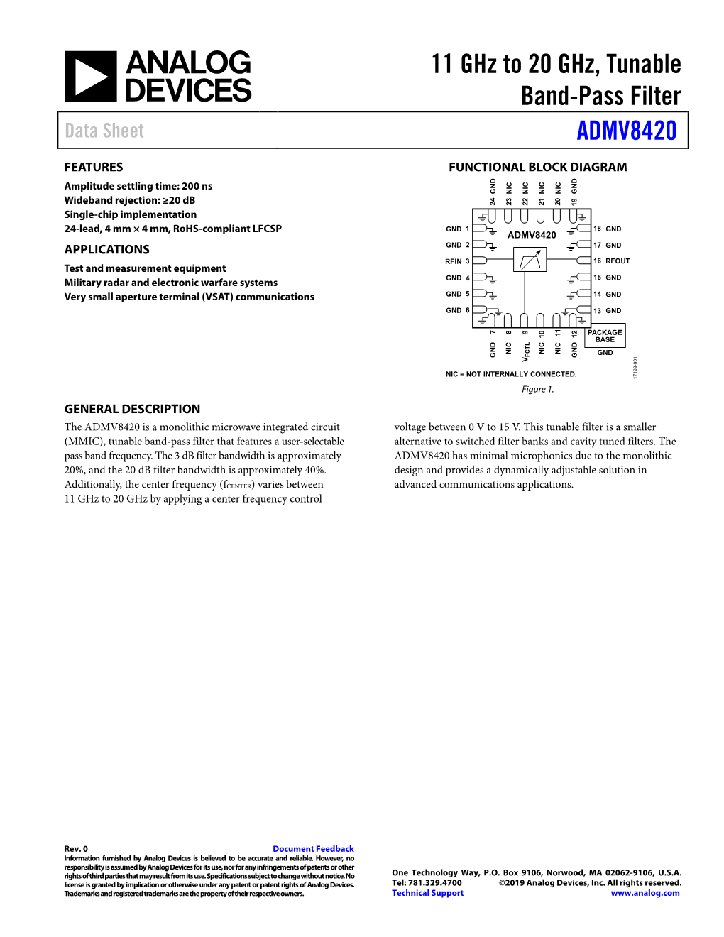 11 Ghz to 20 Ghz, Tunable Band-Pass Filter