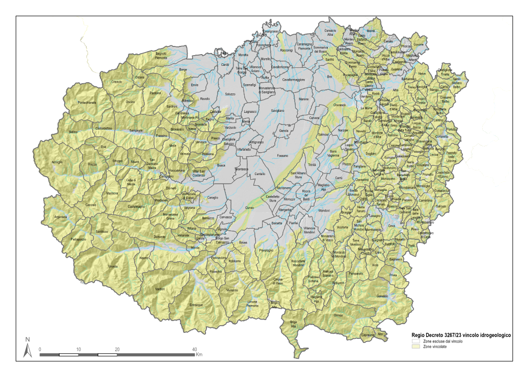 Regio Decreto 3267/23 Vincolo Idrogeologico Zone Escluse Dal Vincolo Zone Vincolate 0 10 20 40 ± Km