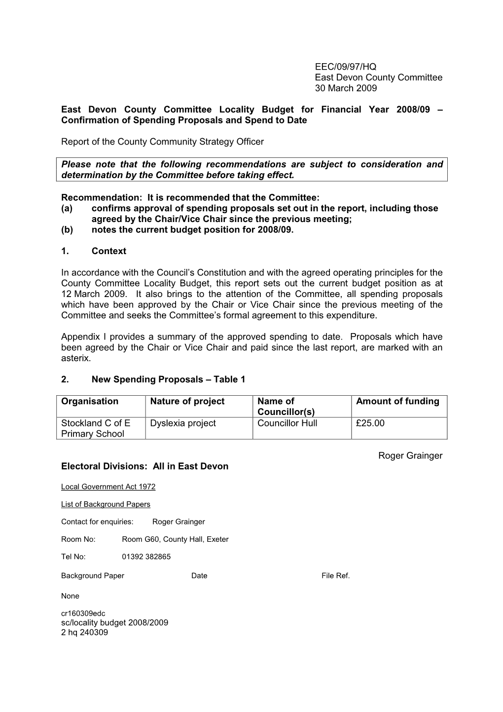 Cr160309edc Locality Budget Financial Year 2008-2009 East –