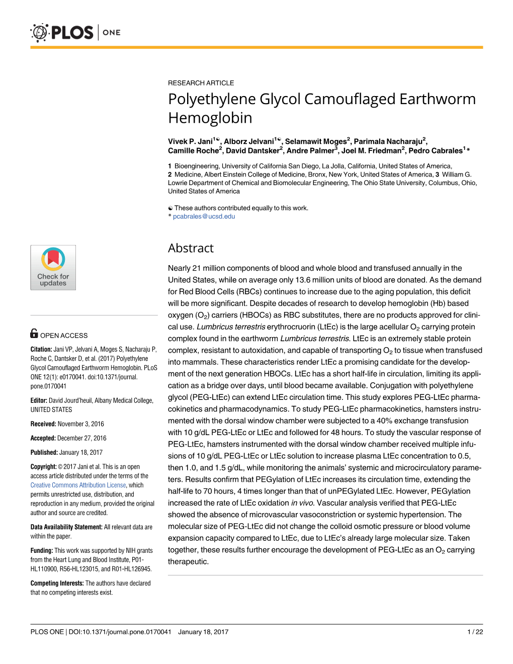 Polyethylene Glycol Camouflaged Earthworm Hemoglobin