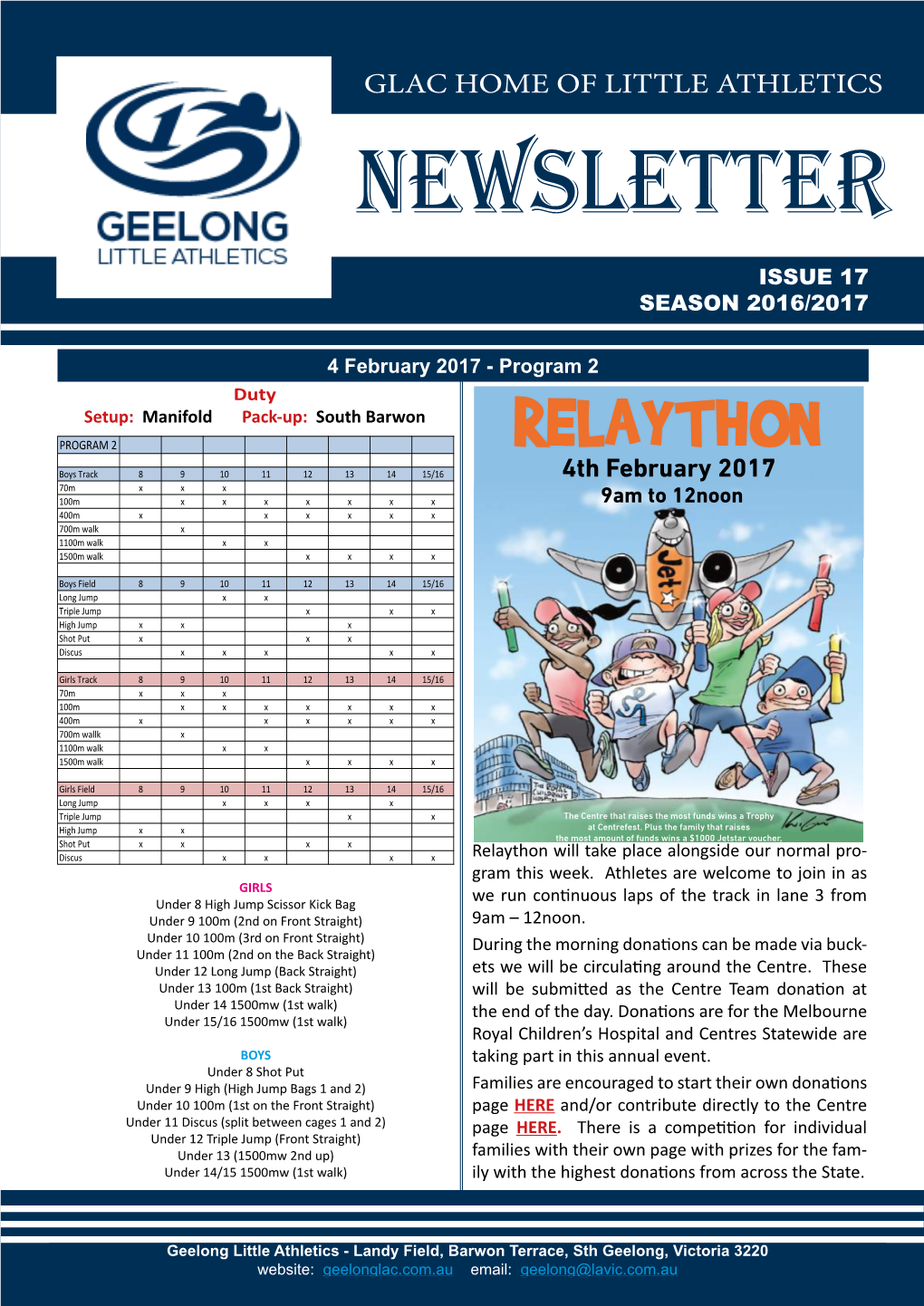 Glac Home of Little Athletics Newsletter