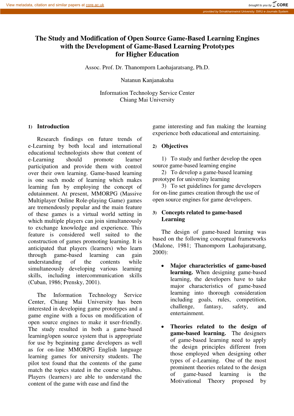 The Study and Modification of Open Source Game-Based Learning Engines with the Development of Game-Based Learning Prototypes for Higher Education