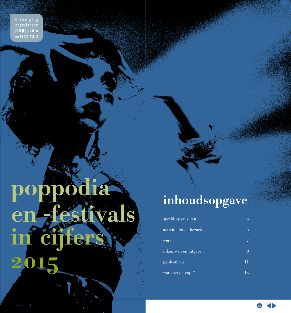 Poppodia En -Festivals in Cijfers 2015’ Is Een Uitgave Van De VNPF, Amsterdam © 2016