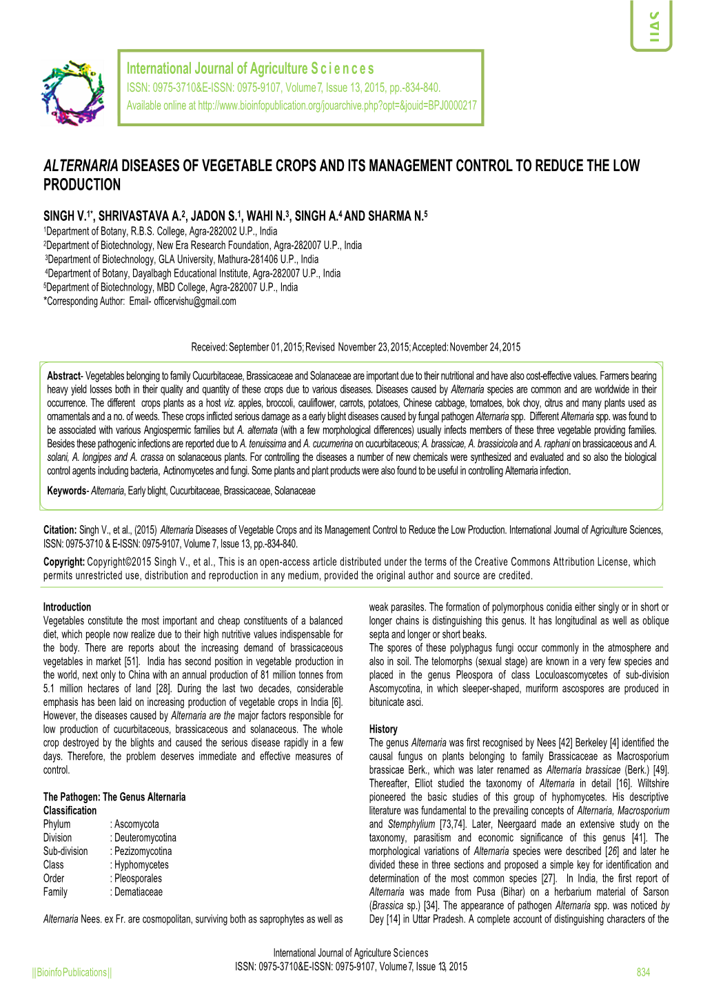 Alternaria Diseases of Vegetable Crops and Its Management Control to Reduce the Low Production