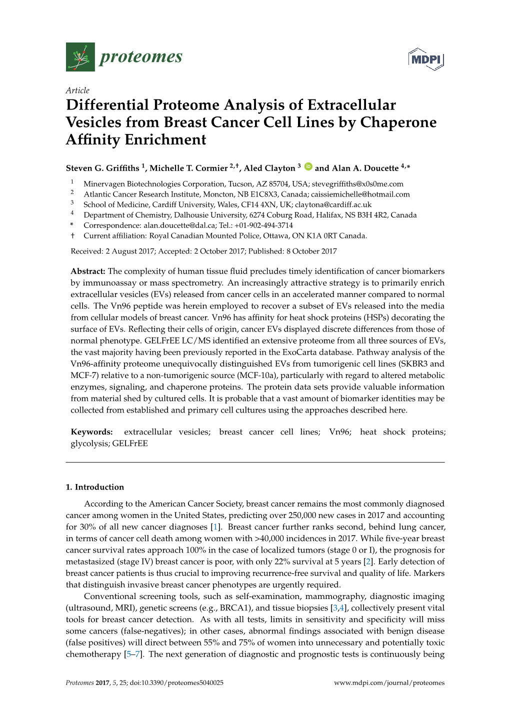 Differential Proteome Analysis of Extracellular Vesicles from Breast Cancer Cell Lines by Chaperone Afﬁnity Enrichment