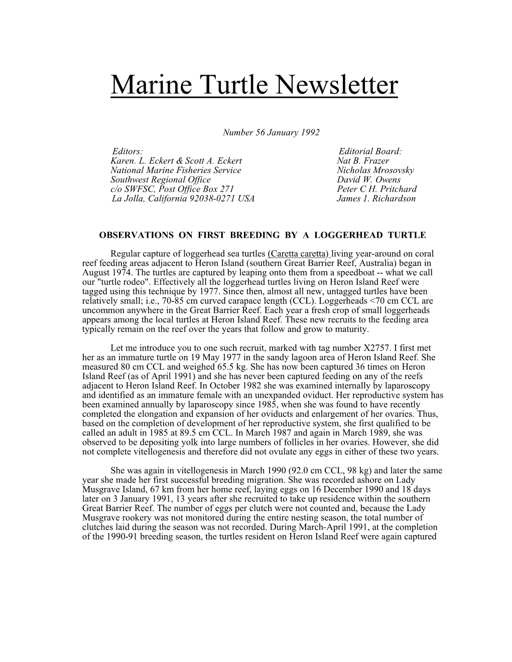 Marine Turtle Newsletter