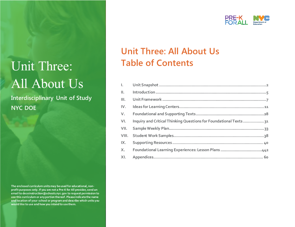 Unit Three: All About Us Unit Three: Table of Contents