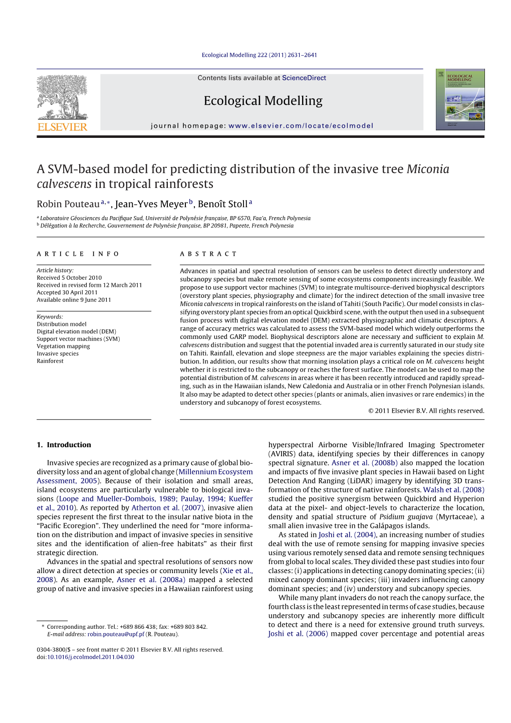 Ecological Modelling a SVM-Based Model for Predicting Distribution Of