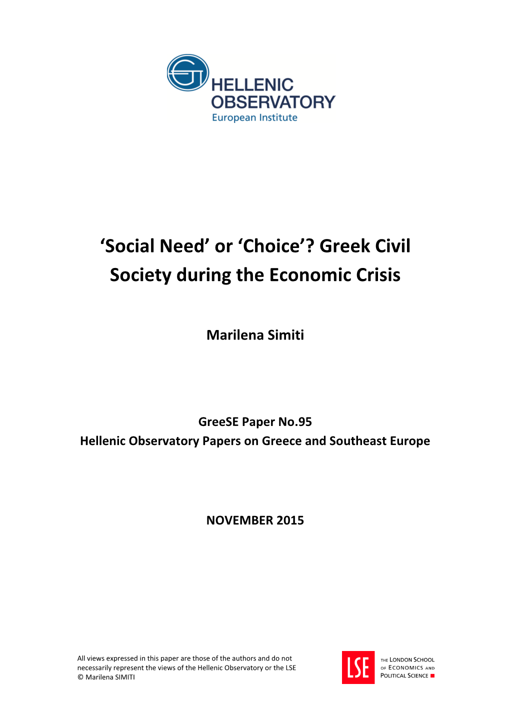 Greek Civil Society During the Economic Crisis