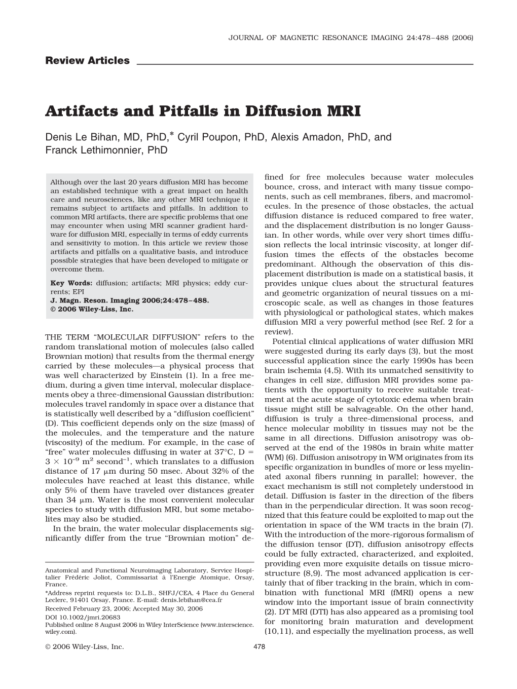 Artifacts and Pitfalls in Diffusion MRI
