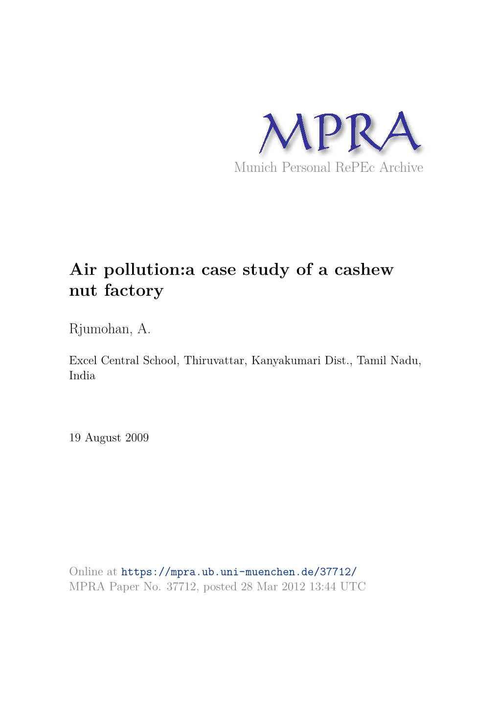 Air Pollution:A Case Study of a Cashew Nut Factory