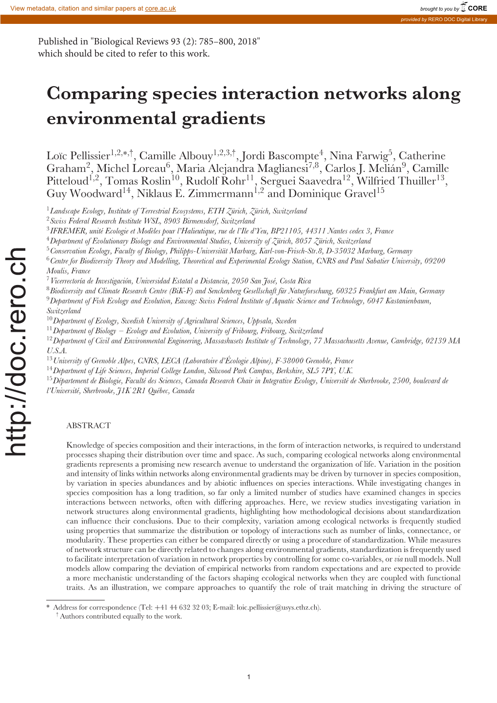 Comparing Species Interaction Networks Along Environmental Gradients