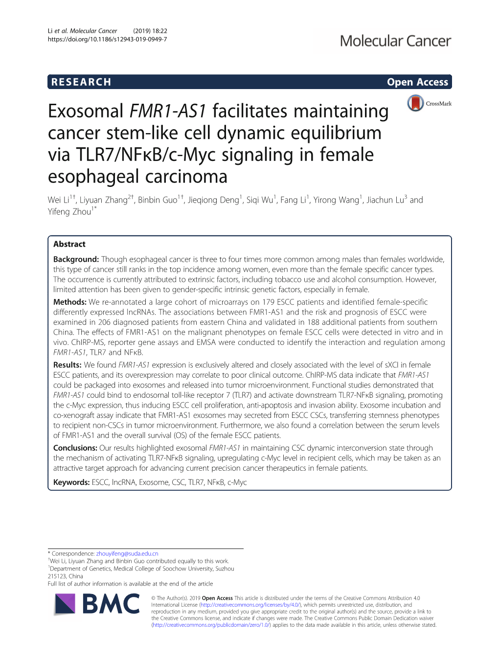 Exosomal FMR1-AS1 Facilitates Maintaining Cancer Stem-Like Cell