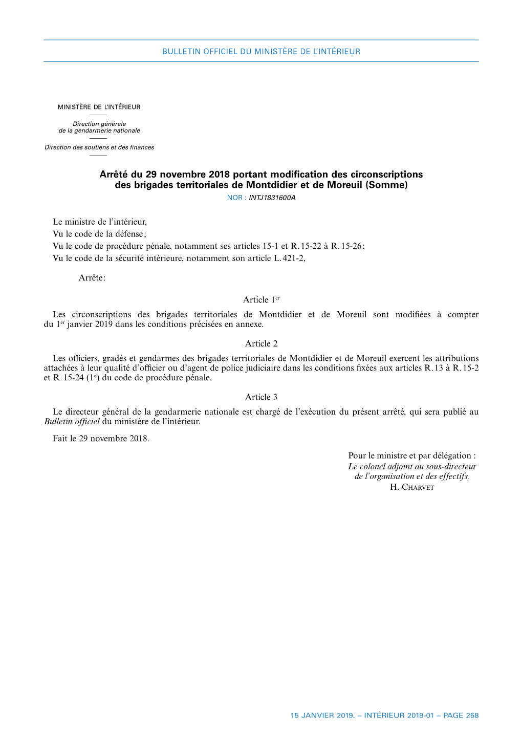 Arrêté Du 29 Novembre 2018 Portant Modification Des Circonscriptions