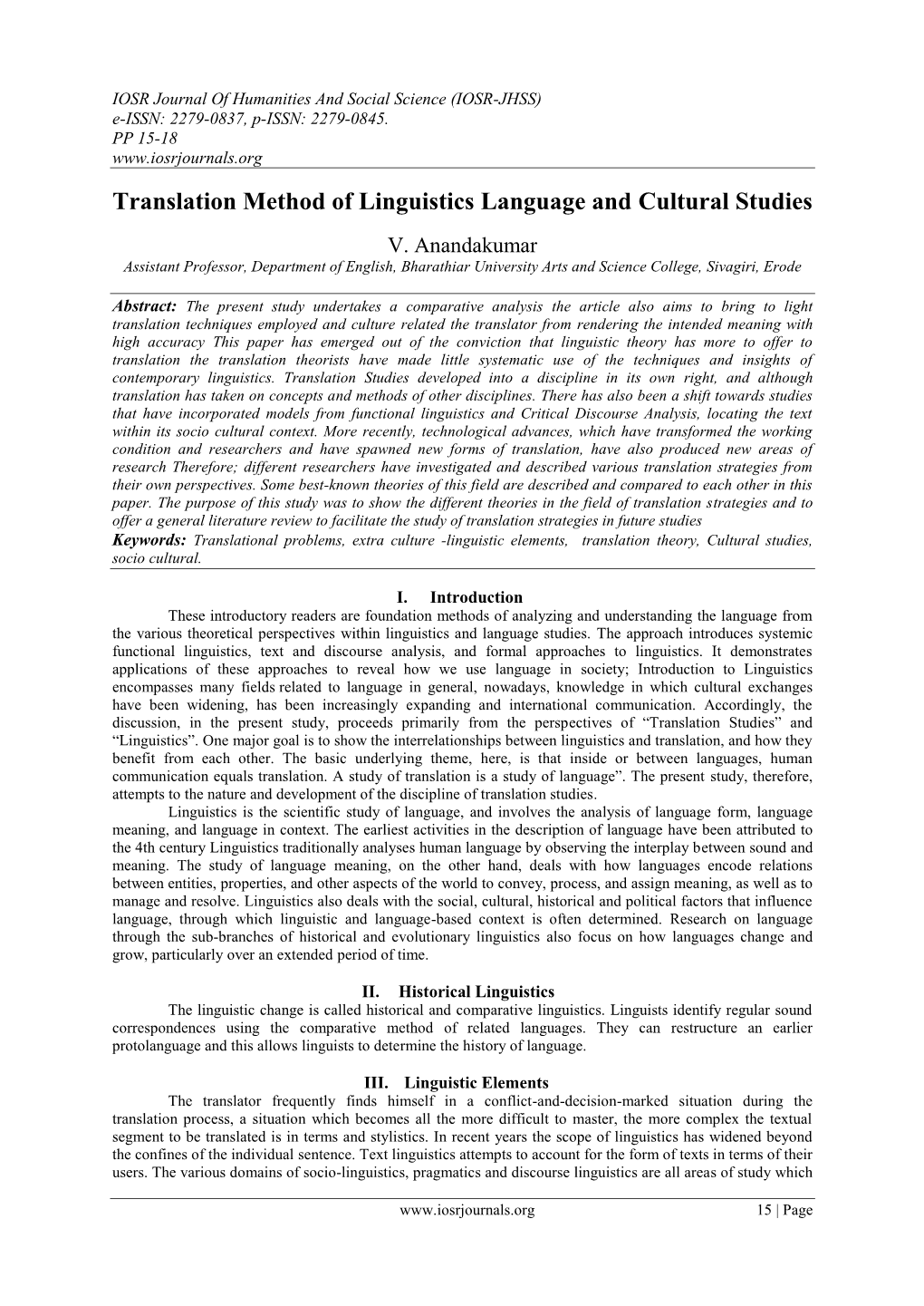 Translation Method of Linguistics Language and Cultural Studies