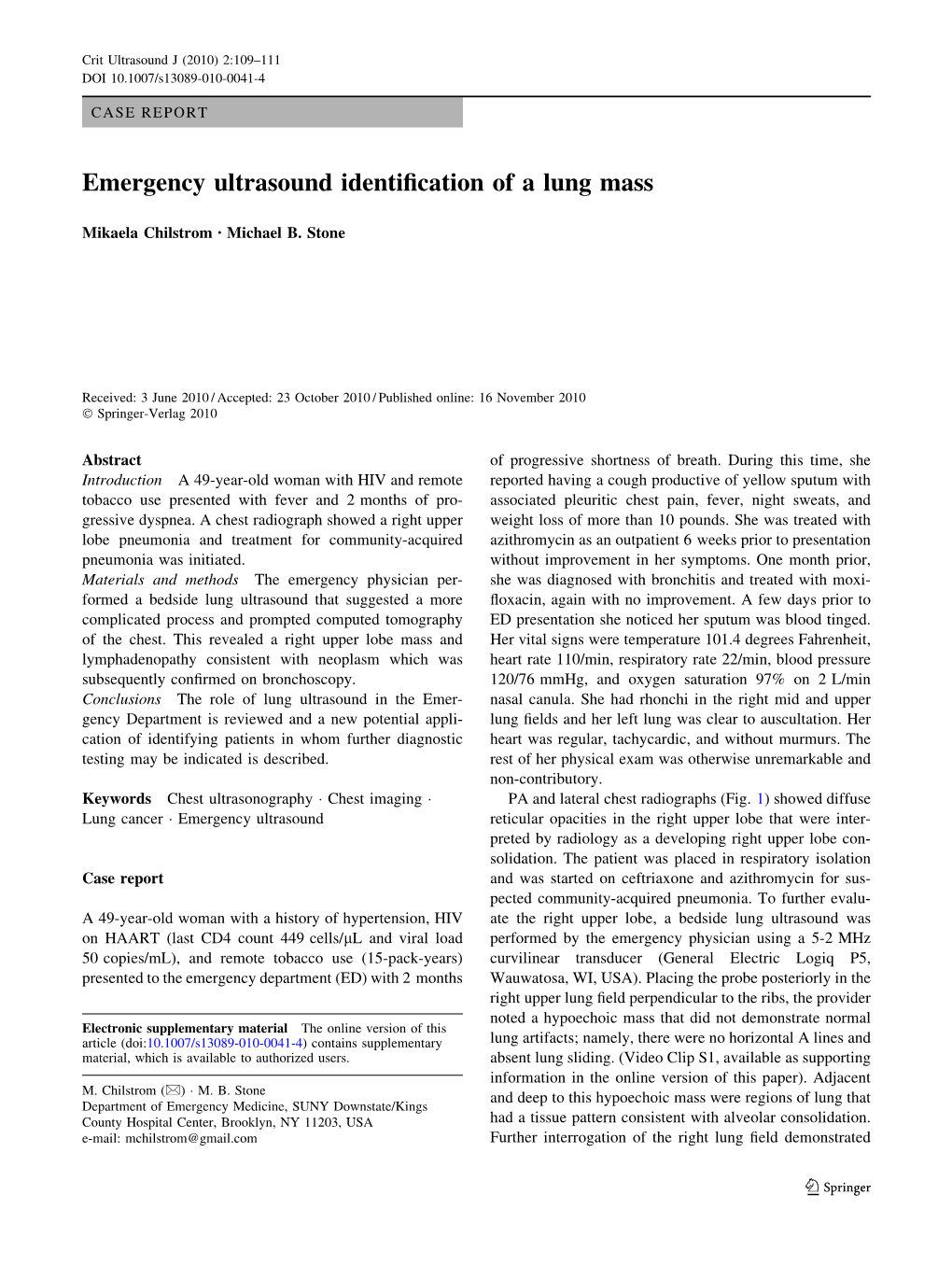 Emergency Ultrasound Identification of a Lung Mass