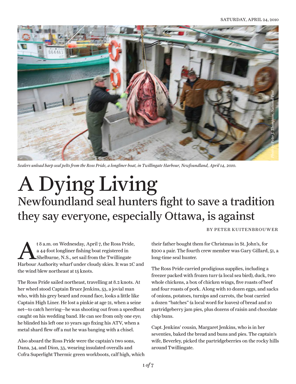 A Dying Living Newfoundland Seal Hunters Fight to Save a Tradition They Say Everyone, Especially Ottawa, Is Against