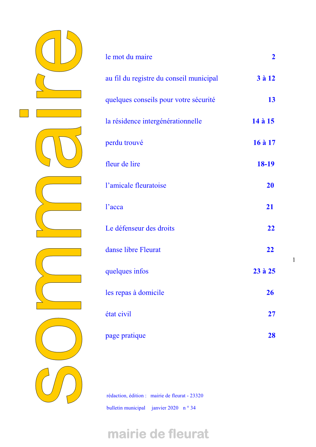 Mairie De Fleurat - 23320 Bulletin Municipal Janvier 2020 N ° 34