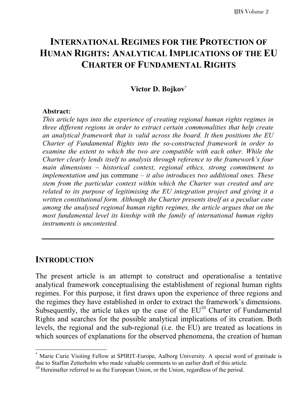 International Regimes for the Protection of Human Rights: Analytical Implications of the Eu Charter of Fundamental Rights