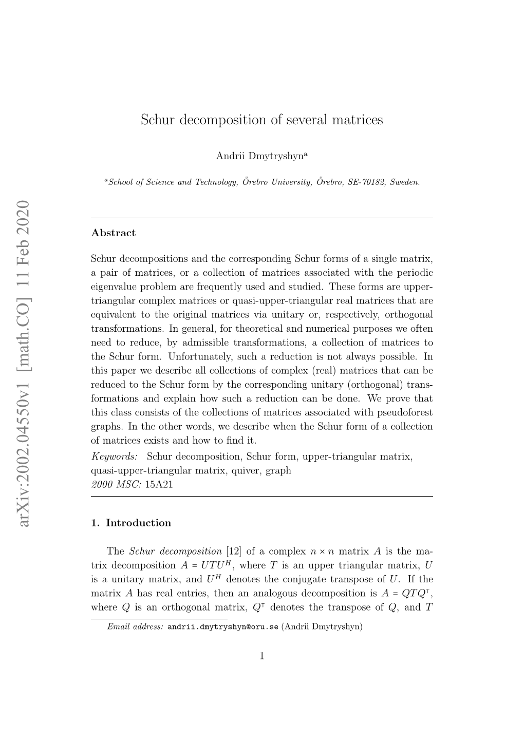 Schur Decomposition of Several Matrices