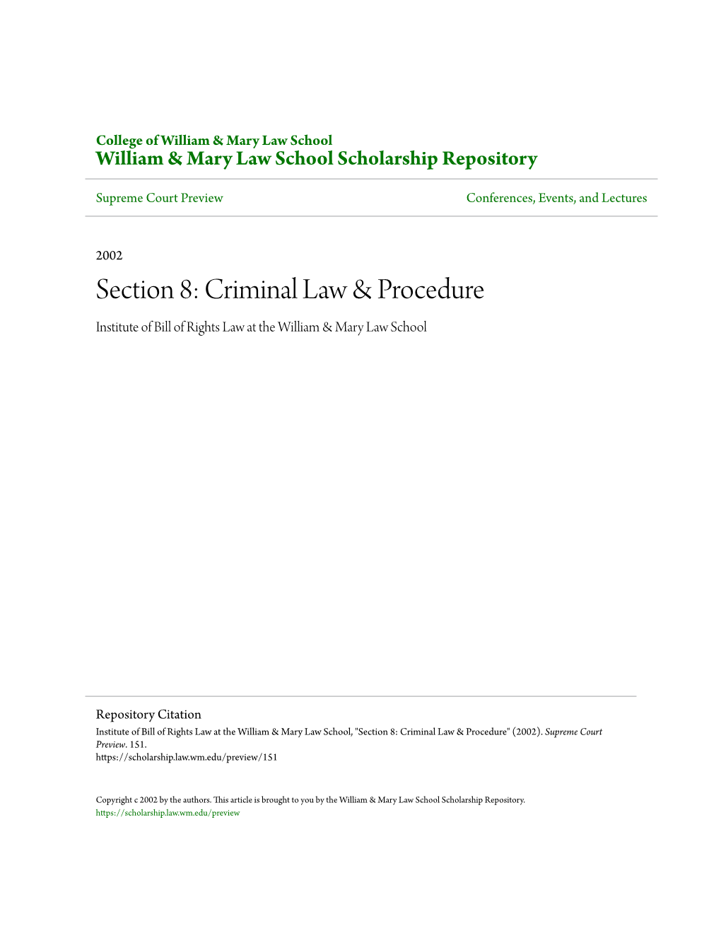 Section 8: Criminal Law & Procedure