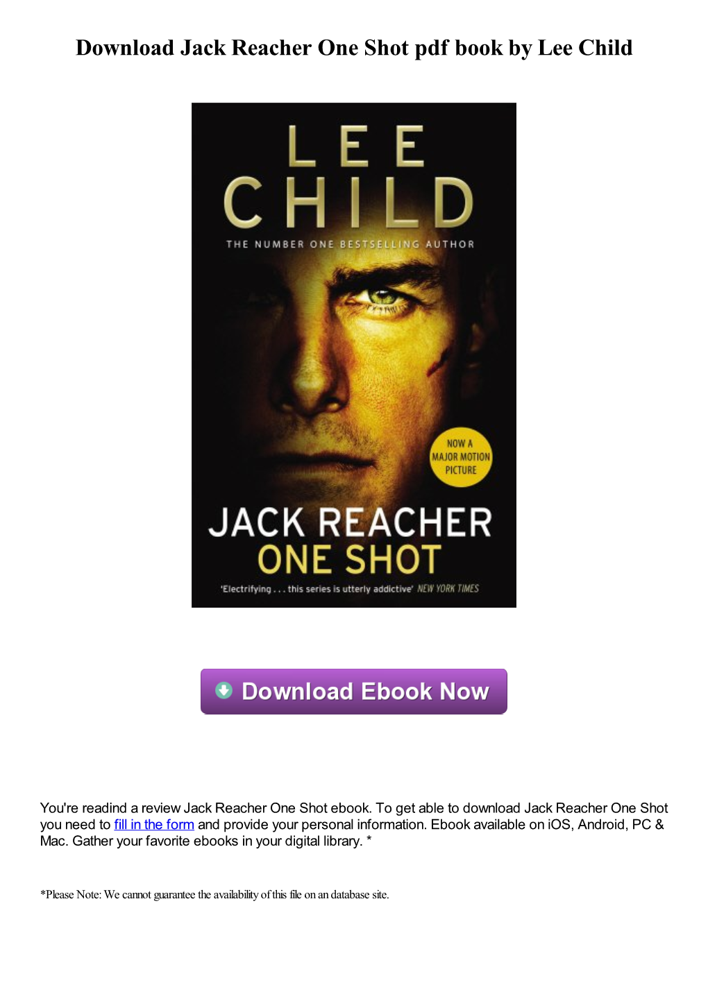 Download Jack Reacher One Shot Pdf Book by Lee Child