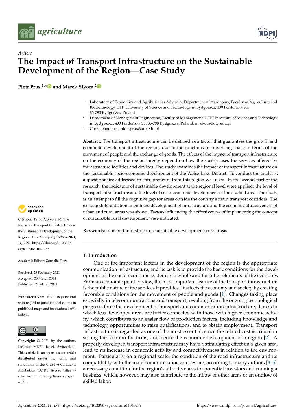 The Impact of Transport Infrastructure on the Sustainable Development of the Region—Case Study