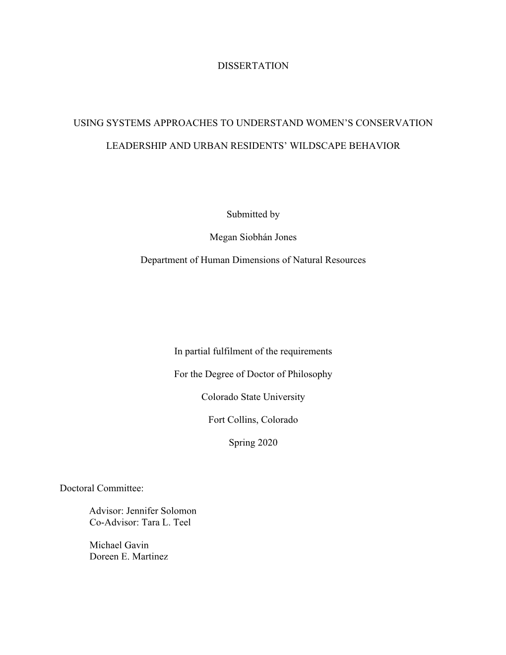 Dissertation Using Systems Approaches to Understand Women's Conservation Leadership and Urban Residents' Wildscape Behavior