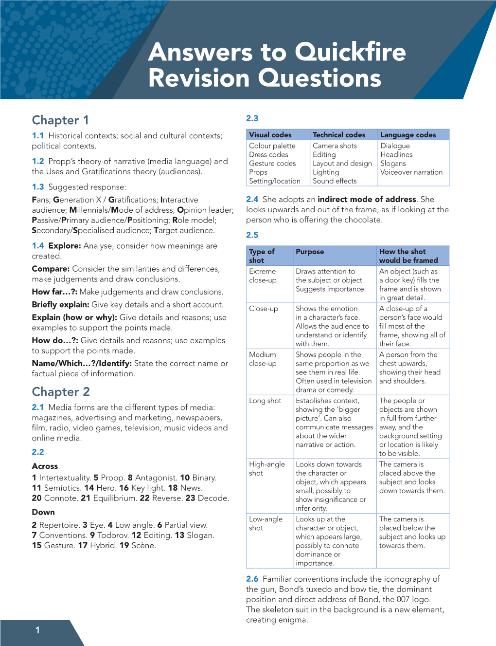 Answers to Quickfire Revision Questions