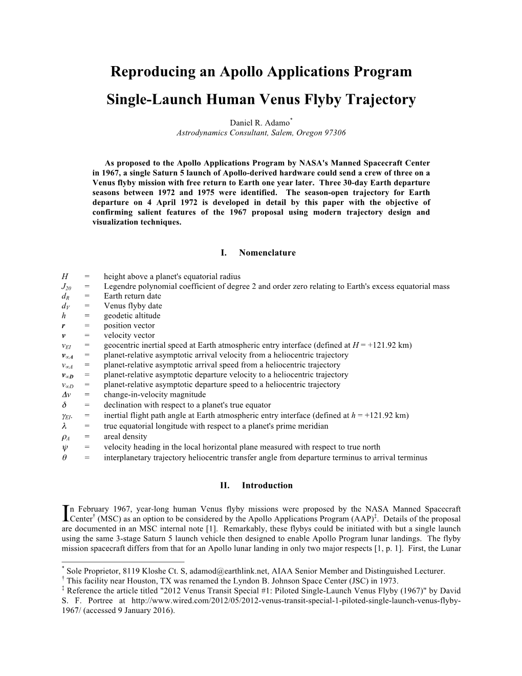 Reproducing an Apollo Applications Program Single-Launch Human Venus Flyby Trajectory