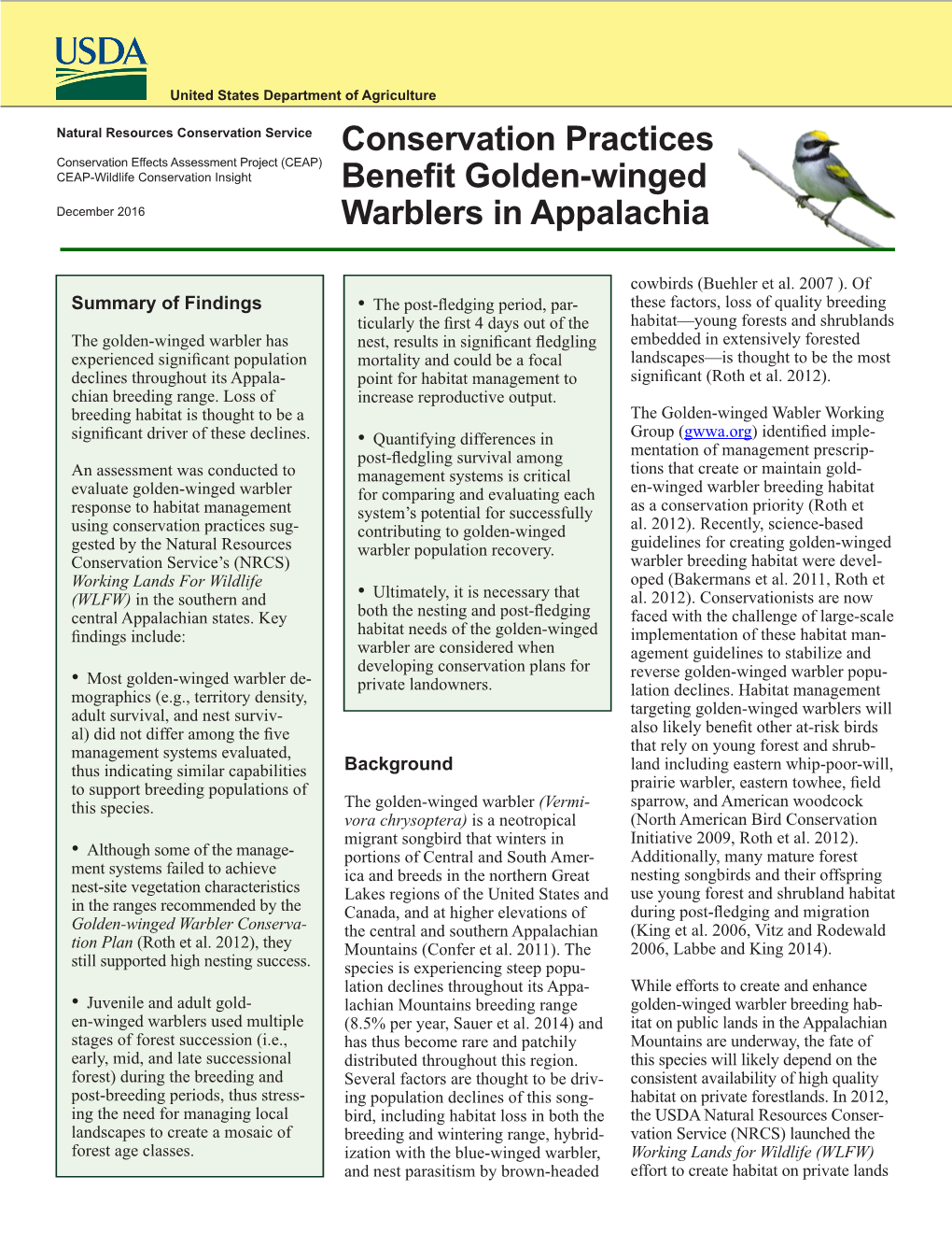 Conservation Practices Benefit Golden-Winged Warblers In