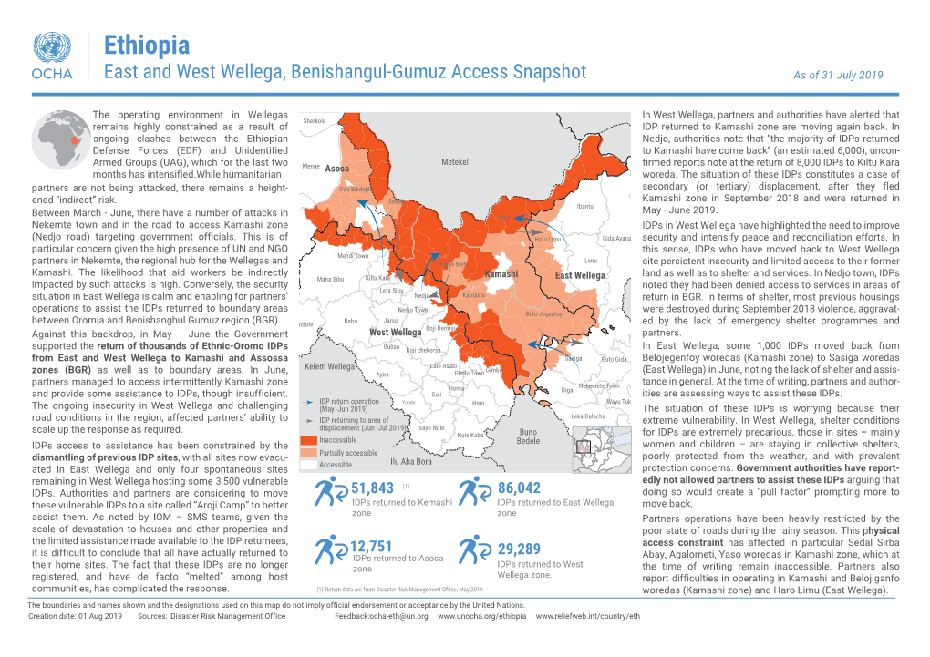 Ethiopia East and West Wellega, Benishangul-Gumuz Access Snapshot DRAFT As of 31 July 2019