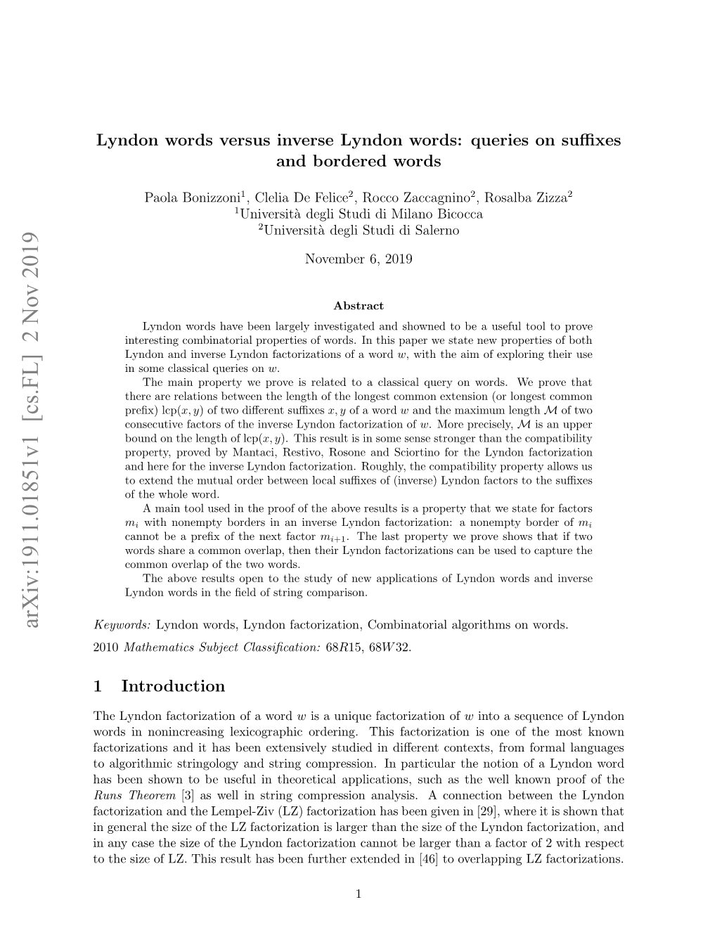 Arxiv:1911.01851V1 [Cs.FL] 2 Nov 2019