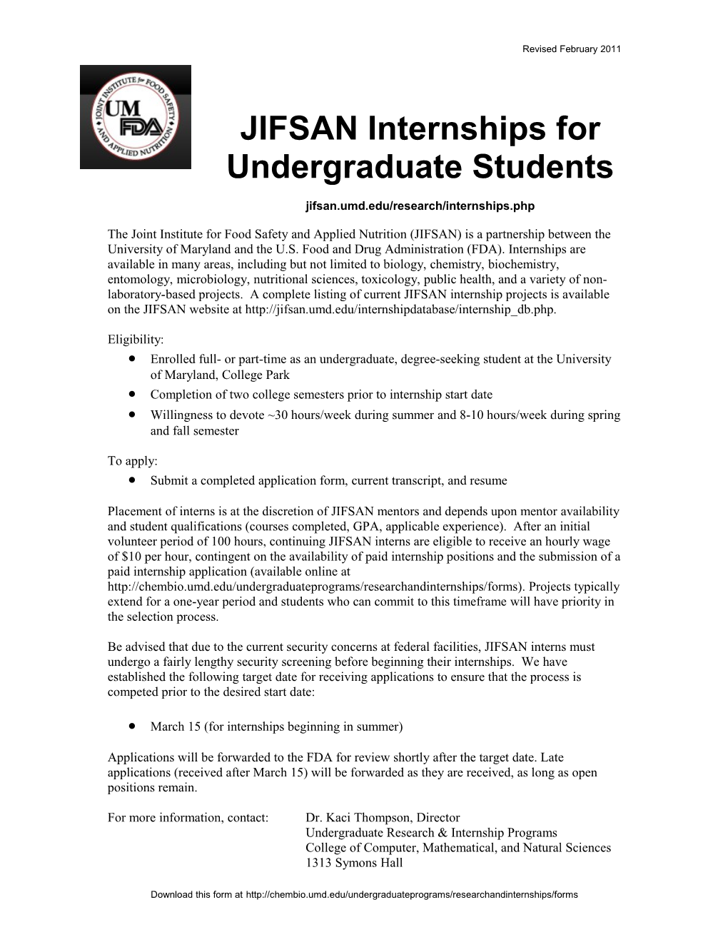 JIFSAN Internship Application