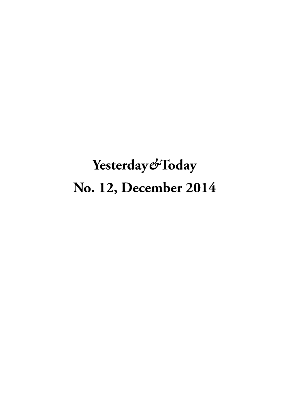 Yesterday&Today No. 12, December 2014