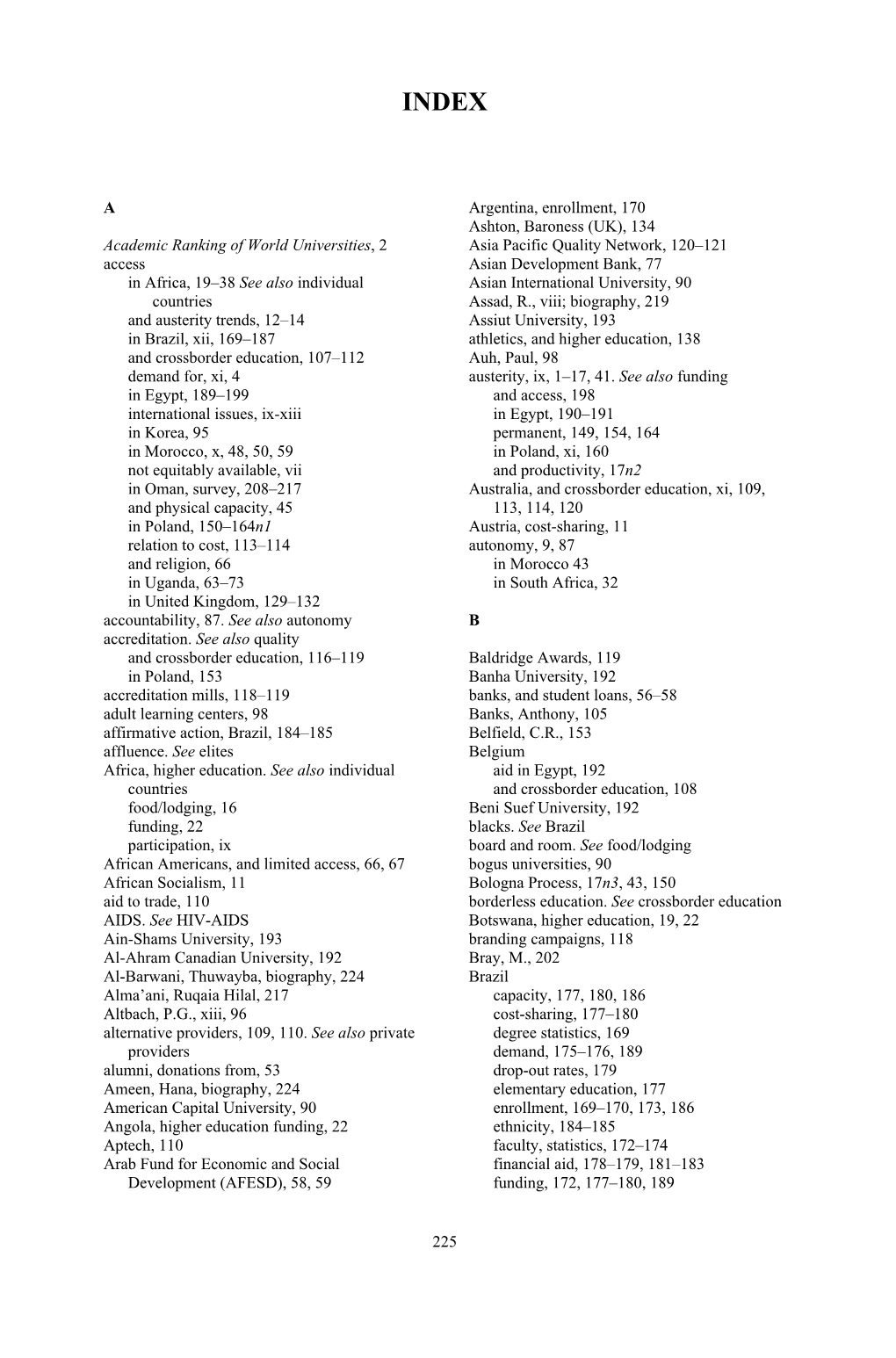 225 a Academic Ranking of World Universities, 2 Access in Africa, 19