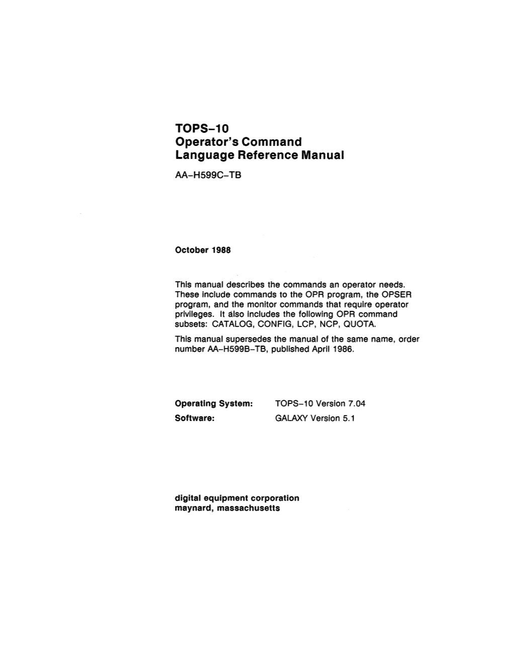 TOPS-10 Operator's Command Language Reference Manual AA-H599C-TB