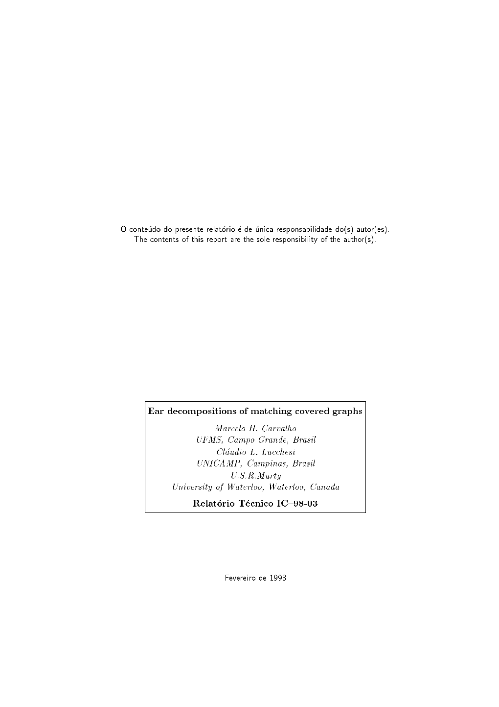 Ear Decompositions of Matching Covered Graphs Relat Orio T Ecnico IC{98-03